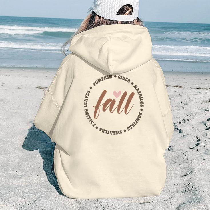 Fall Circle Pumpkin Leaves Hayrides Sweaters Aesthetic Words Graphic Back Print Hoodie Gift For Teen Girls