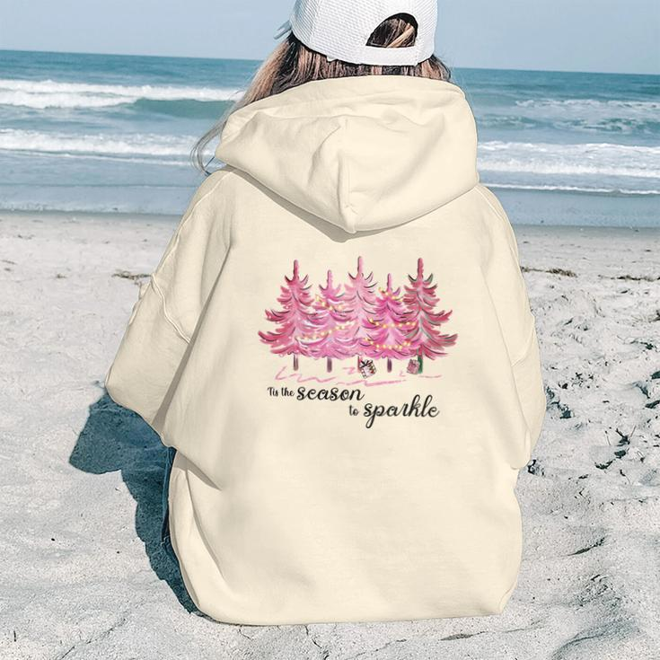 Minimalist Christmas Tree Pink ChristmasTis The Season To Sparkle Aesthetic Words Graphic Back Print Hoodie Gift For Teen Girls