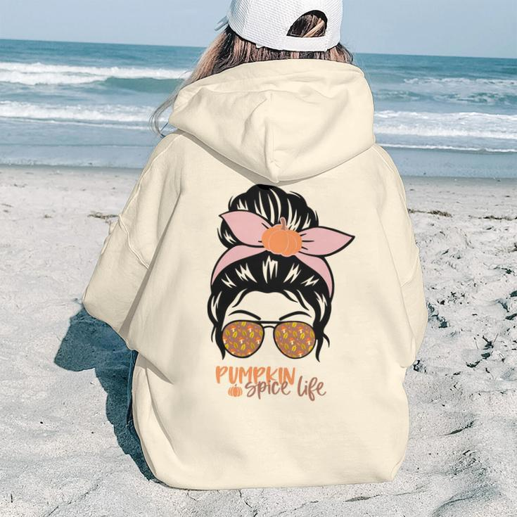 Pumpkin Spice Life Messy Bun Girl Fall Aesthetic Words Graphic Back Print Hoodie Gift For Teen Girls