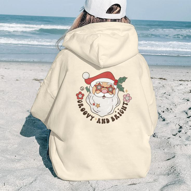 Retro Christmas Groovy And Bright Santa Aesthetic Words Graphic Back Print Hoodie Gift For Teen Girls