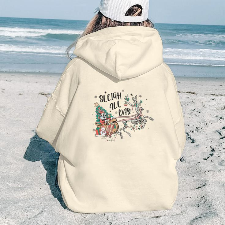 Retro Christmas Skeleton Funny Sleigh All Day Aesthetic Words Graphic Back Print Hoodie Gift For Teen Girls