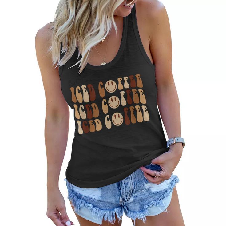 Coffee Smiley Face But First Iced Coffee Retro Cold Coffee  Women Flowy Tank