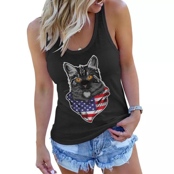 4Th Of July Cat American Patriotic Women Flowy Tank