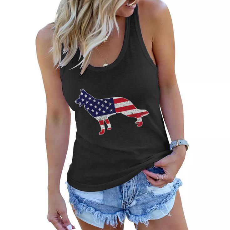 4Th Of July German Shepherd Dog Graphic Patriotic Usa Flag Meaningful Gift Women Flowy Tank