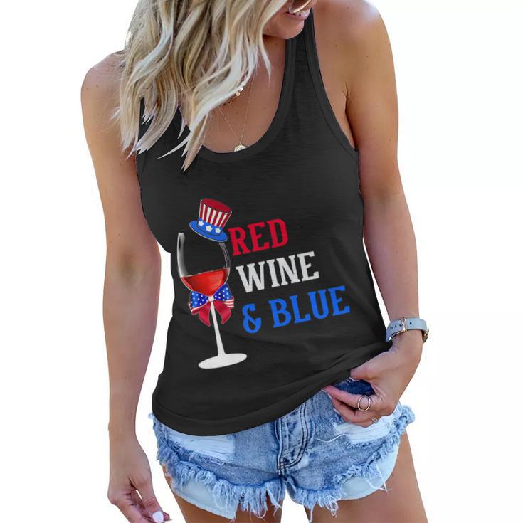 4Th Of July Red White And Blue Wine Glass Firework Drinker Tshirt Women Flowy Tank