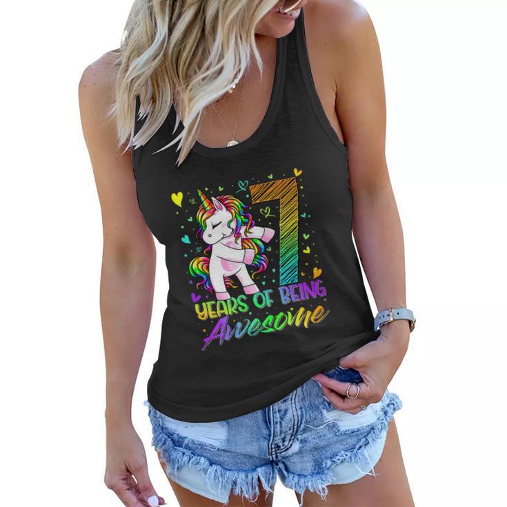 7Th Birthday 7 Year Old Girl Flossing Funny Unicorn Party Women Flowy Tank