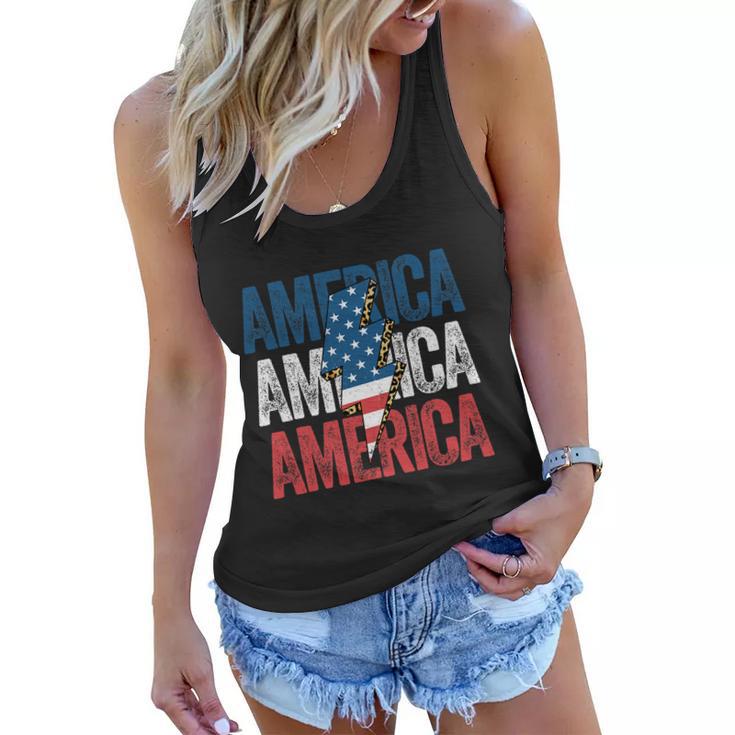 America Cheetah Leopard Lightning Bolt 4Th Of July V2 Women Flowy Tank