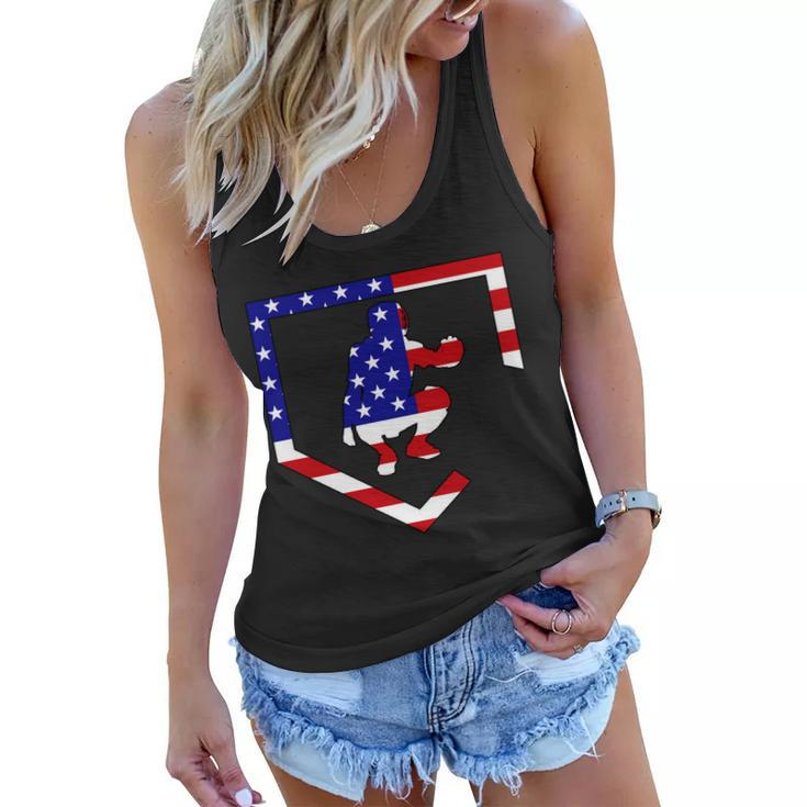 American Baseball Catcher Flag Tshirt Women Flowy Tank