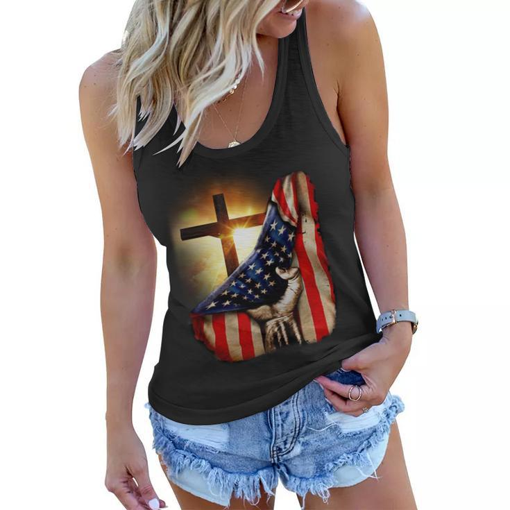 American Christian Cross Patriotic Flag Women Flowy Tank