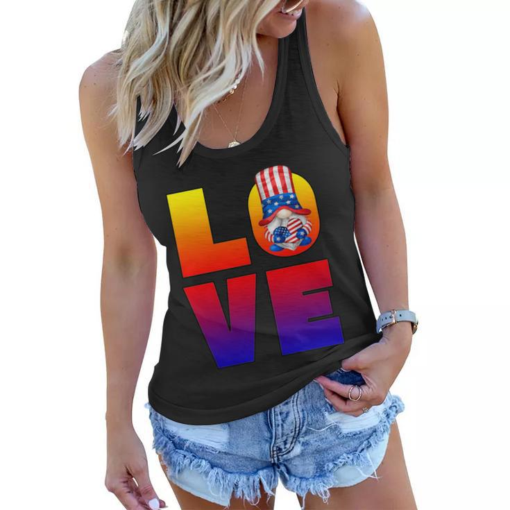 American Flag Gnome Shows Love Patriotic Heart 4Th Of July Gift Women Flowy Tank