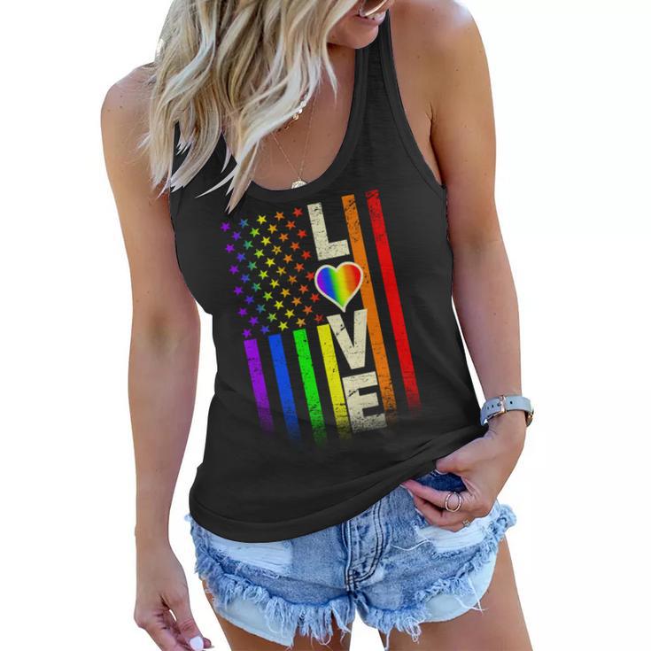 American Love Gay Pride Rainbow Flag Tshirt Women Flowy Tank