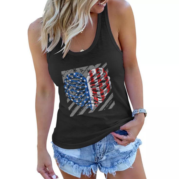 American Ribcage Heart Usa Flag Funny 4Th Of July Women Flowy Tank