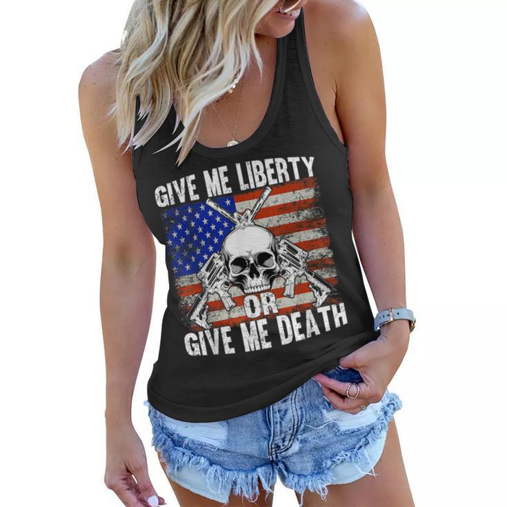 Ar-15 Give Me Liberty Or Give Me Death Skull - Ar15 Rifle  Women Flowy Tank