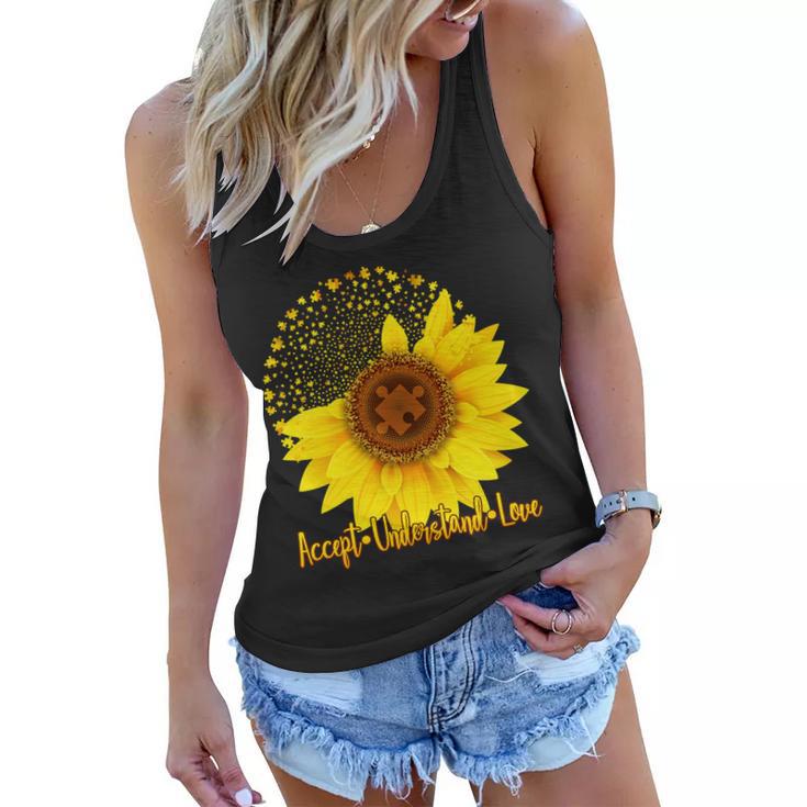 Autism Awareness Sunflower Puzzle Women Flowy Tank