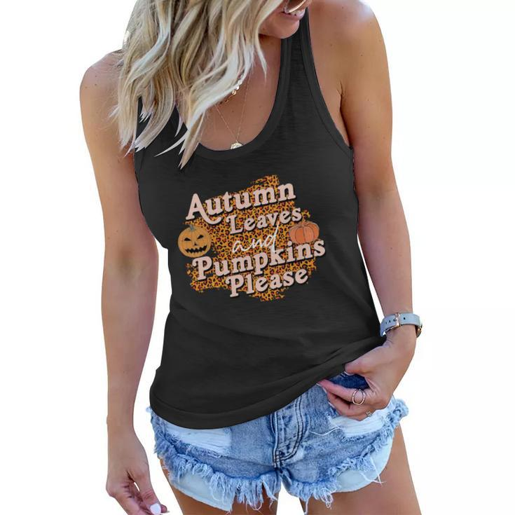 Autumn Leaves And Pumpkins Please Leopard Fall Women Flowy Tank