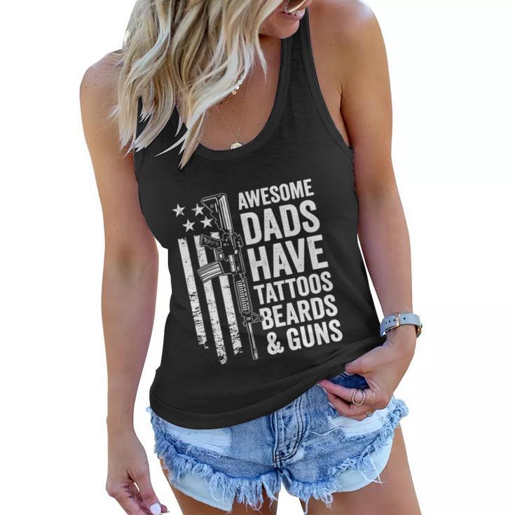 Awesome Dads Have Tattoos Beards Guns Fathers Day Women Flowy Tank
