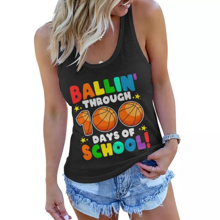 Ballin Through 100 Days Of School Basketball Lovers School Kindergarten Women Flowy Tank