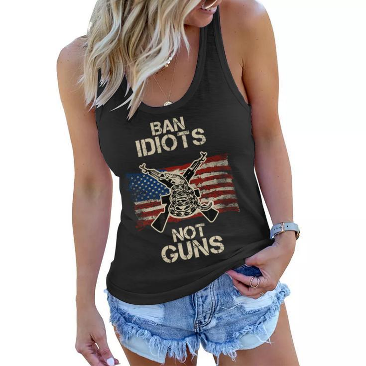 Ban Guns Not Idiots Pro American Gun Rights Flag Women Flowy Tank