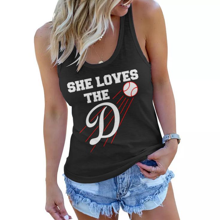 Baseball She Loves The D Los Angeles Tshirt Women Flowy Tank