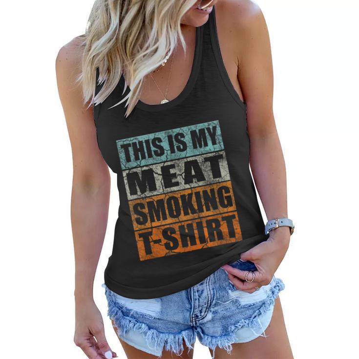 Bbq Smoker Themed Retro Vintage My Meat Smoking Women Flowy Tank