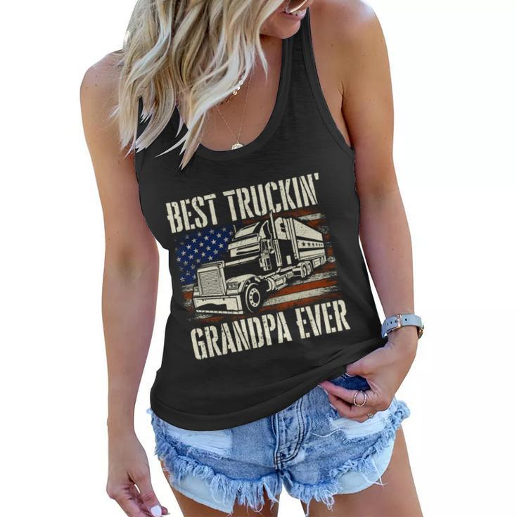 Best Truckin Grandpa Gift Big Rig Semi Truck Driver Trucker Gift Women Flowy Tank
