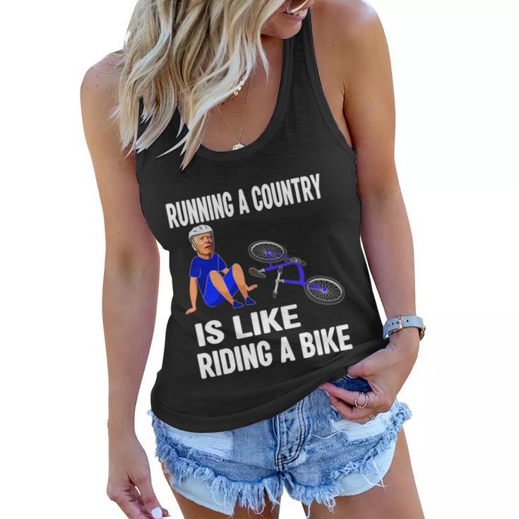 Biden Falls Off Bike Joe Biden Falling Off His Bicycle Funny Biden Women Flowy Tank