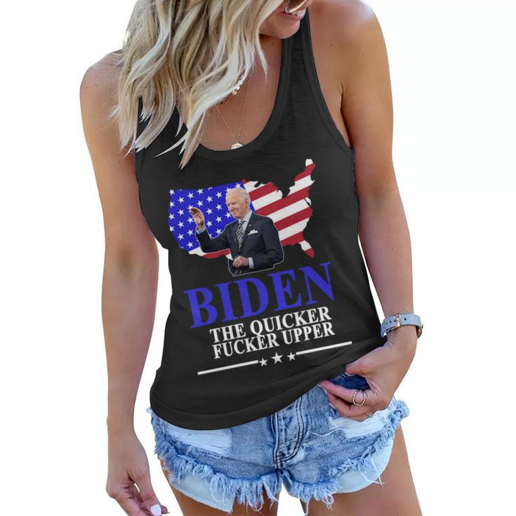 Biden The Quicker Fucker Upper American Flag Design Women Flowy Tank