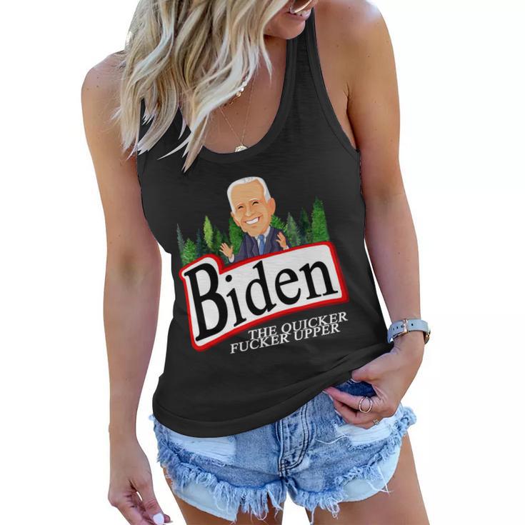 Biden The Quicker Fucker Upper Funny Cartoon Tshirt Women Flowy Tank