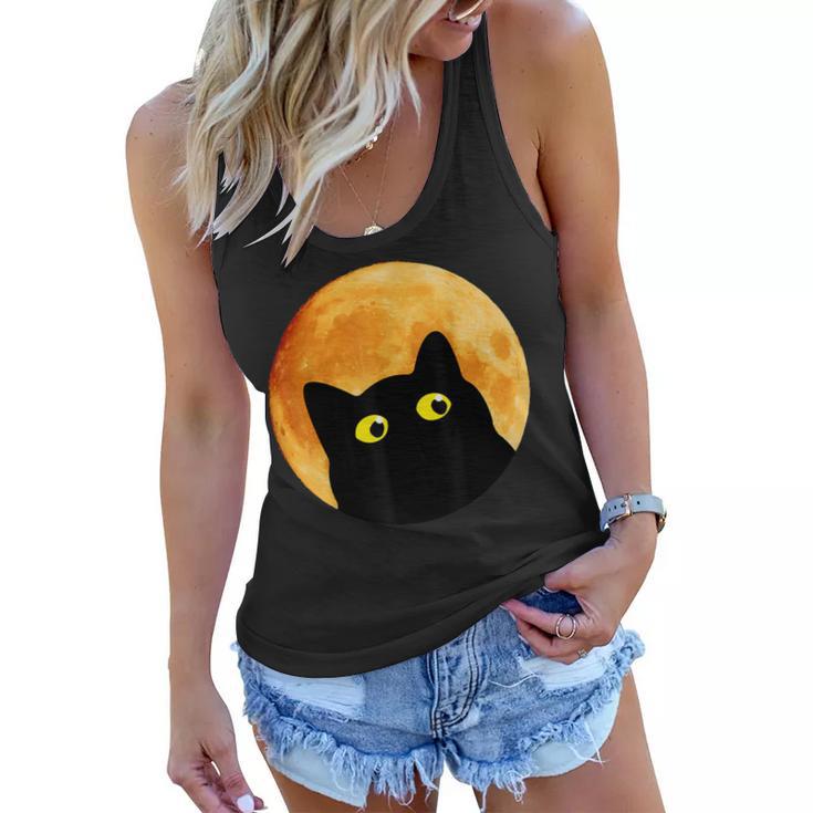 Black Cat Halloween Design Funny Cat Halloween  Women Flowy Tank