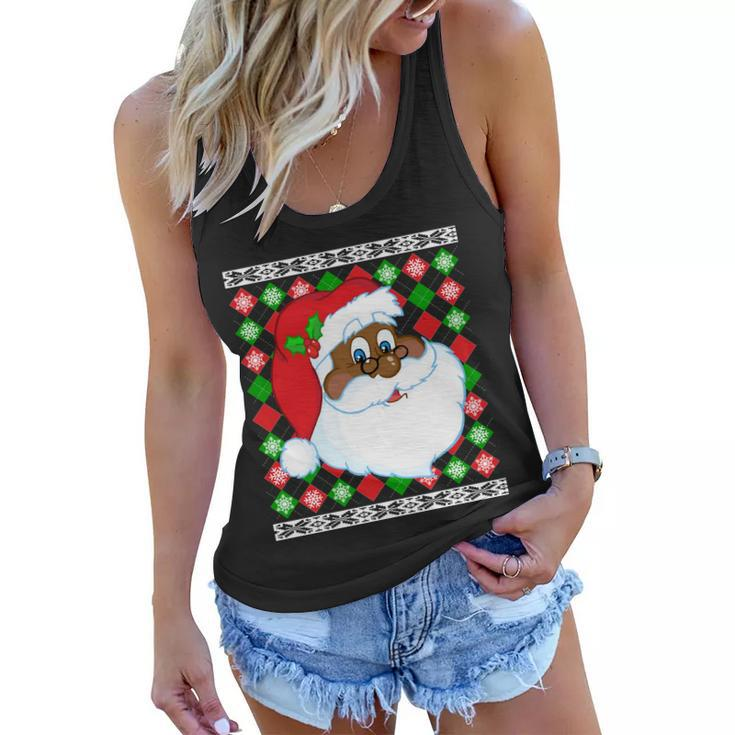 Black Santa Claus Ugly Christmas Sweater Women Flowy Tank