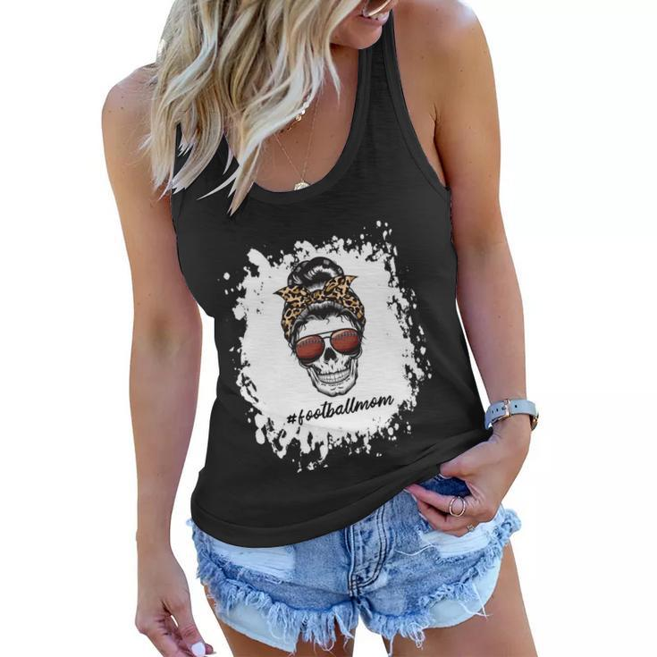 Bleached Football Mom Life With Leopard And Messy Bun Player Great Gift Women Flowy Tank