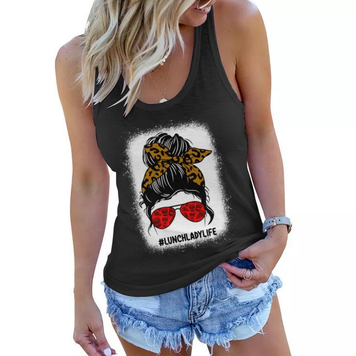 Bleached Lunch Lady Messy Bun Hair Leopard Print Sunglasses Cool Gift Women Flowy Tank