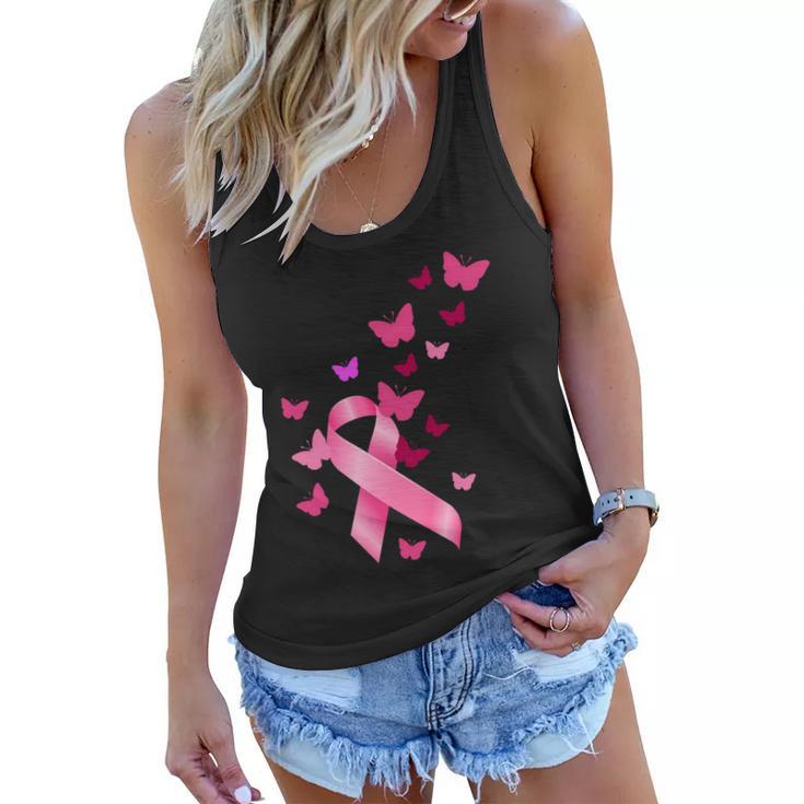 Breast Cancer Awareness Butterflies Logo Women Flowy Tank