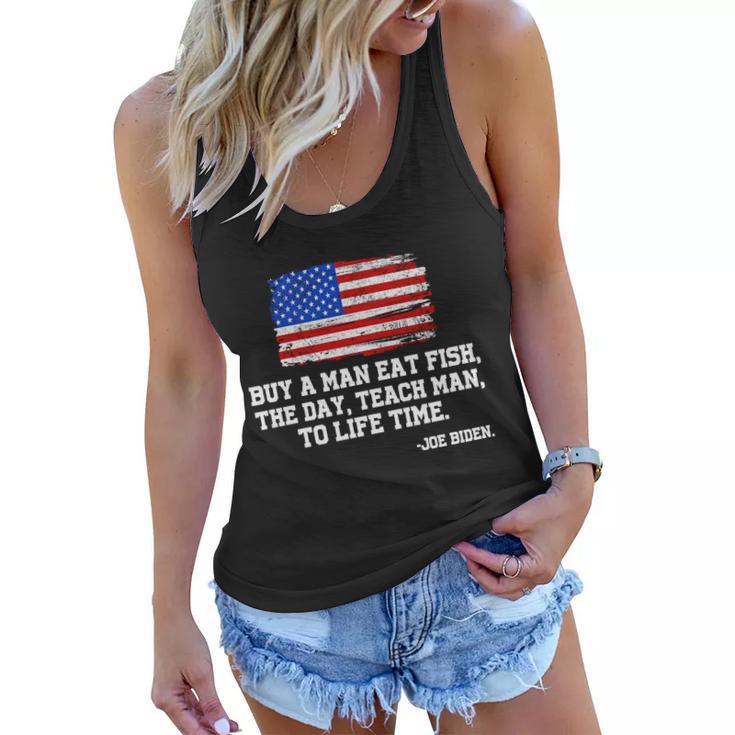 Buy A Man Eat Fish Joe Biden Usa American Flag Tshirt Women Flowy Tank