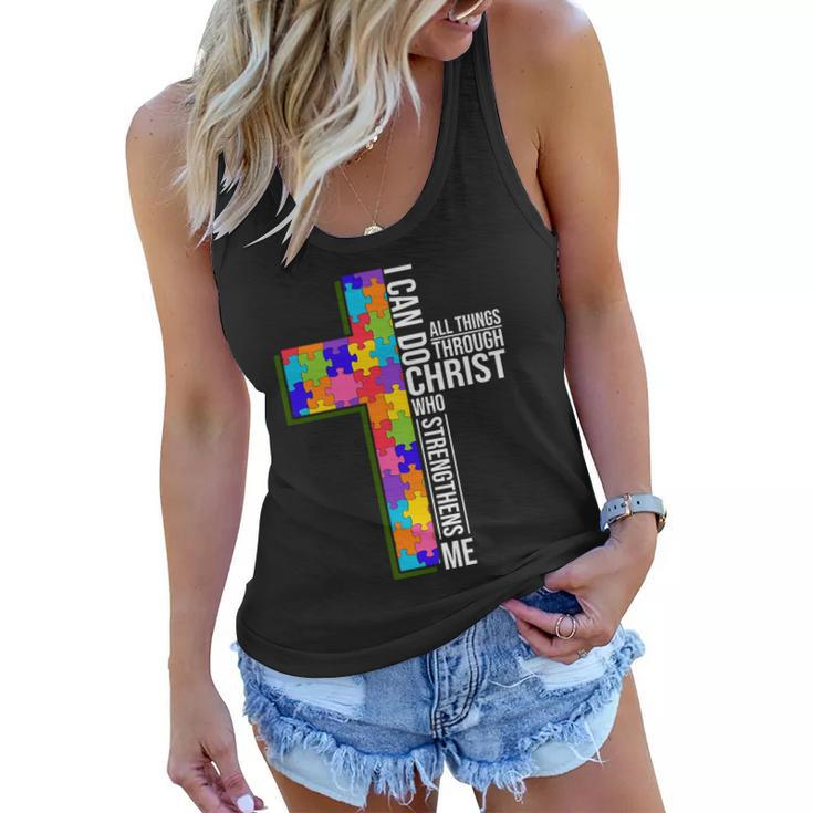 Can Do All Things Through Christ Autism Awareness Women Flowy Tank