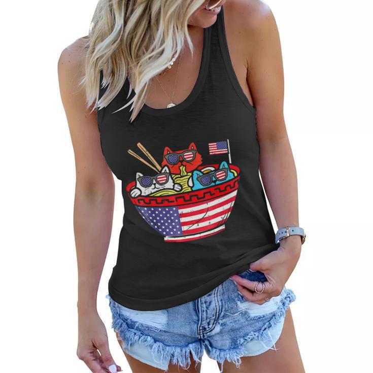 Cats Ramen Anime American Flag Usa Funny 4Th Of July Fourth Women Flowy Tank