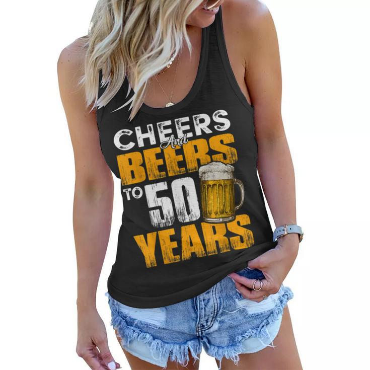 Cheers And Beers To 50 Years Old Birthday Funny Drinking  Women Flowy Tank