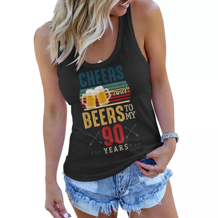 Cheers And Beers To My 90 Years 90Th Birthday  Women Flowy Tank