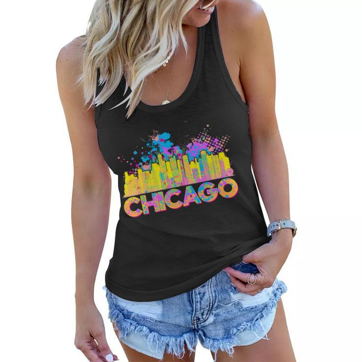 Colorful Chicago Skyline Paint Women Flowy Tank
