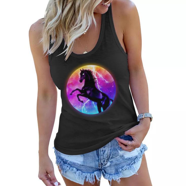 Colorful Retro 80S Eighties Lightning Galaxy Horse Women Flowy Tank