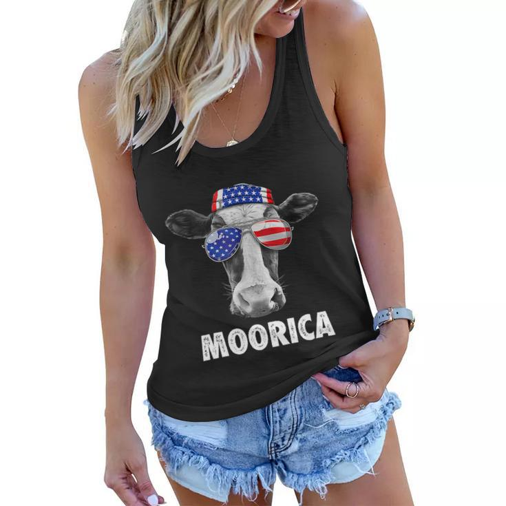 Cow 4Th Of July Moorica Merica Men American Flag Sunglasses Women Flowy Tank