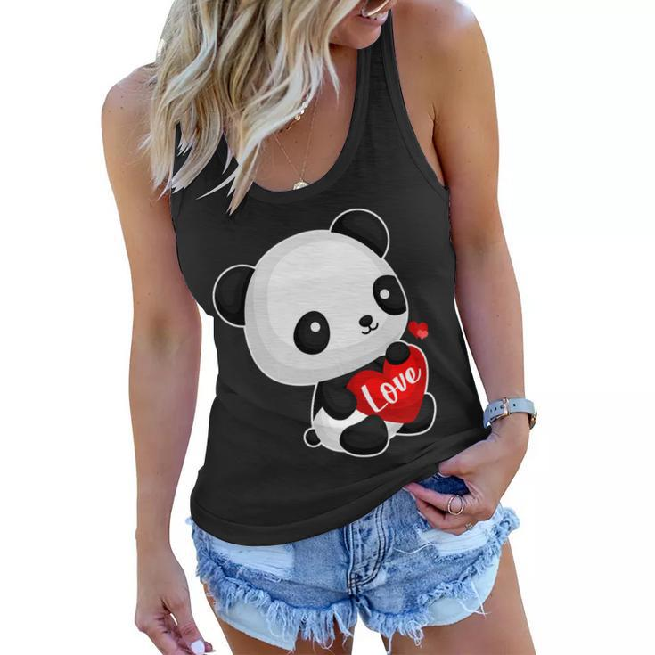 Cute Panda Holding A  Heart Women Flowy Tank