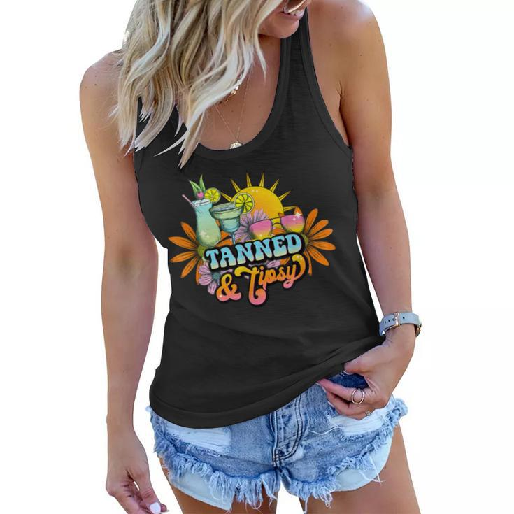 Cute Summer Tanned And Tipsy Funny Salty Beaches Girls Trip V2 Women Flowy Tank