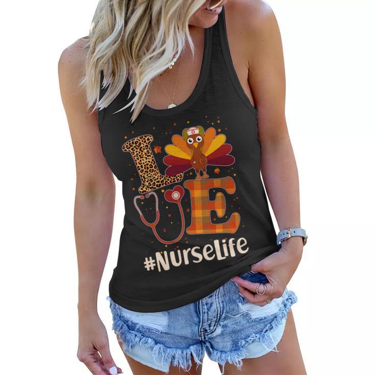 Cute Thanksgiving Nurselife Fall Patterns Nurse Turkey Tshirt Women Flowy Tank