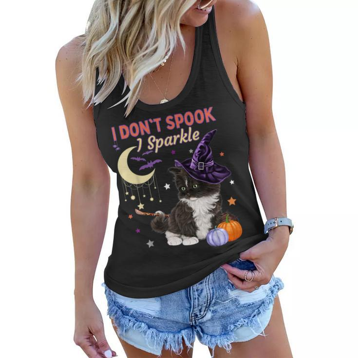 Cute Witch Cat Funny Halloween Kitty Cat Costume Witch Hat  Women Flowy Tank