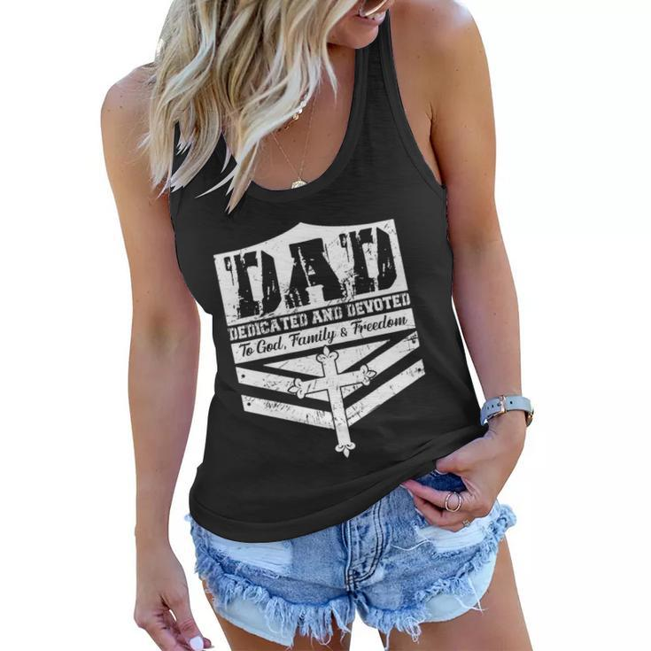 Dad Dedicated And Devoted To God Family & Freedom Women Flowy Tank