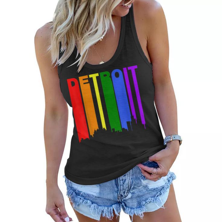 Detroit Michigan Rainbow Skyline Lgbt Gay Pride  Women Flowy Tank