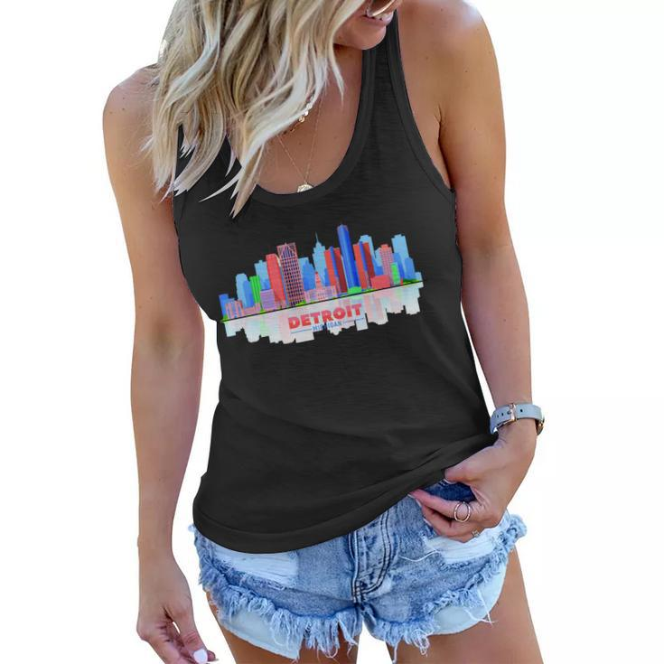 Detroit Skyline Abstract Graphic Design Printed Casual Daily Basic Women Flowy Tank