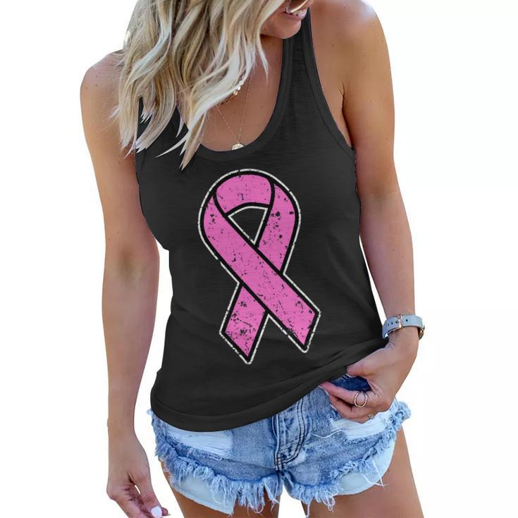 Distressed Breast Cancer Awareness Pink Ribbon Tshirt Women Flowy Tank