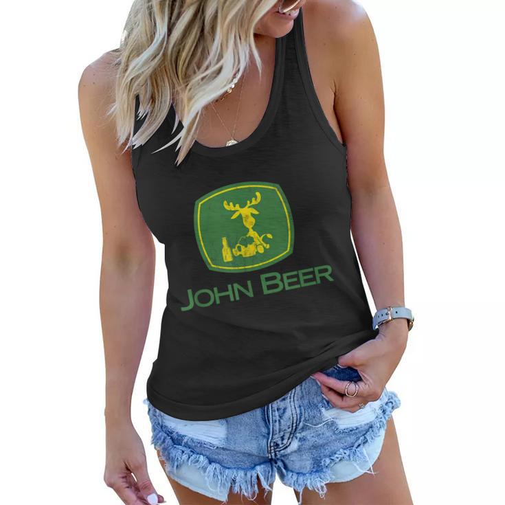Distressed S Funny Tractor John Beer Deer Farmer Tshirt Women Flowy Tank